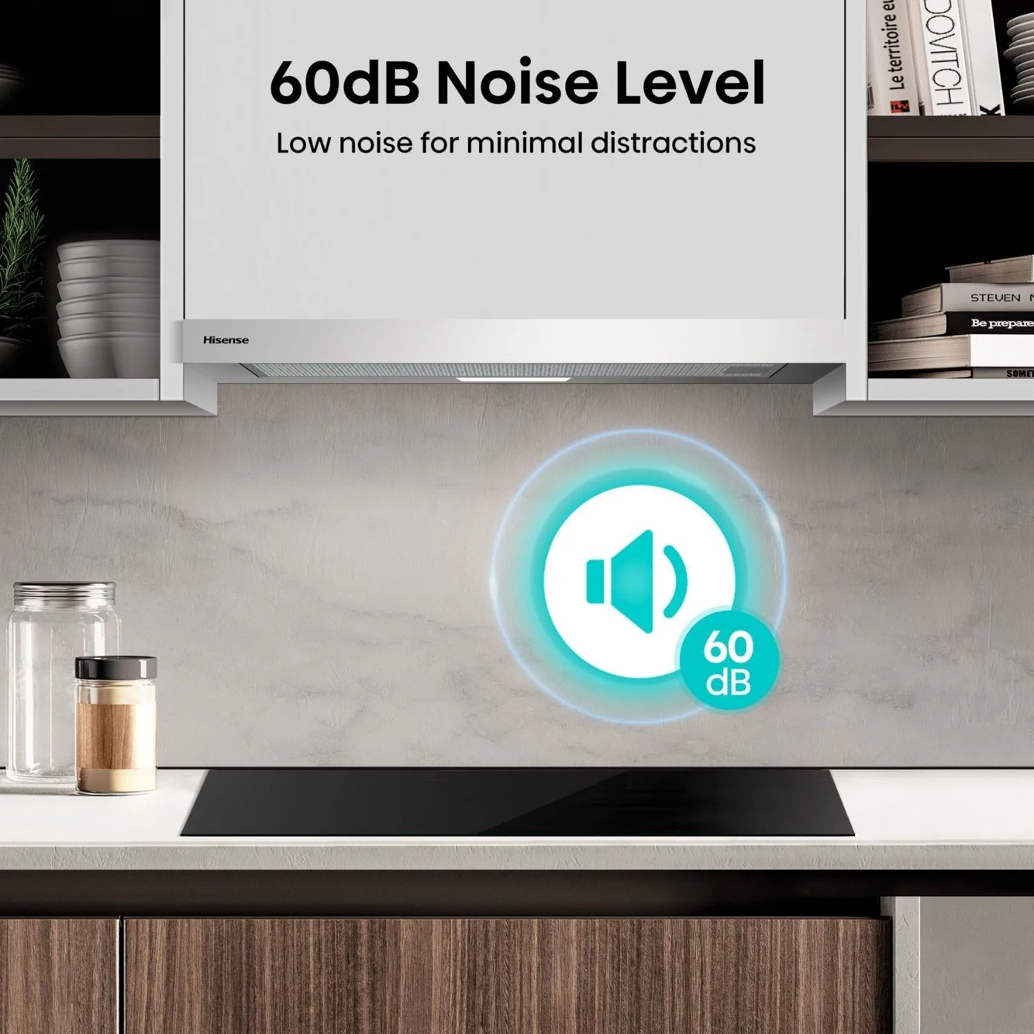 Hisense HAH602BG01 - 60cm vertical hood with colourful glass, touch/mechanical controls, LED lighting, AI filters, 750m3/h airflow and WiFi